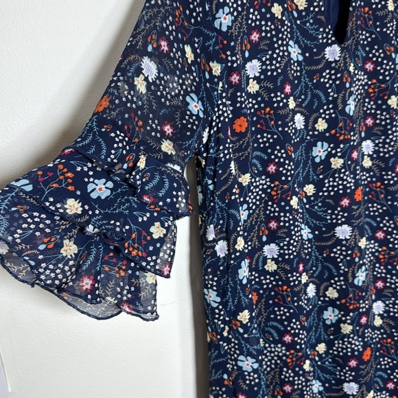 Smukke Teen Girl Navy Floral Semi Formal Dress Ruffle Sleeve Lined Holiday 14 - Picture 2 of 13